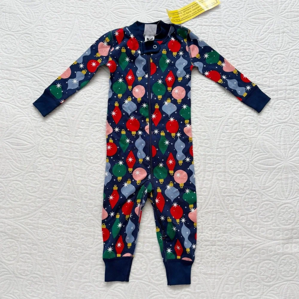 Hanna Andersson Baby Holiday 2-Way Zip Sleeper Christmas Ornaments Onesie 12-18m